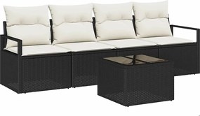 vidaXL Set de canapea 5 pcs Negru și Crem poliratan