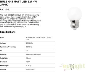 Bec LED E27 G45 MATT 4W 2700K 17462