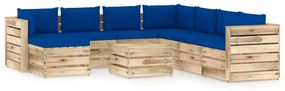Set mobilier de gradina cu perne, 9 piese, lemn verde tratat albastru si maro, 9