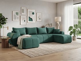 Coltar extensibil in forma de U SEVIO, verde sticla, 311x145 cm + 2 perne GRATUIT