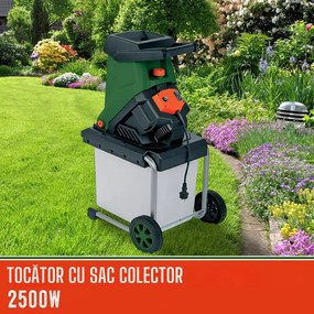 Tocător de grădină CHIP cu recipient de colectare de 50 l, 3100W negru/verde Gardebruk