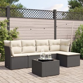 3217566 vidaXL Set mobilier de grădină cu perne, 6 piese, negru, poliratan