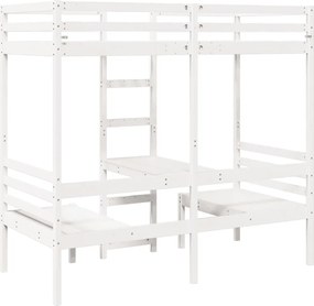 vidaXL Cadru pat etajat, birou/scaune, alb, 90x200 cm, lemn masiv pin