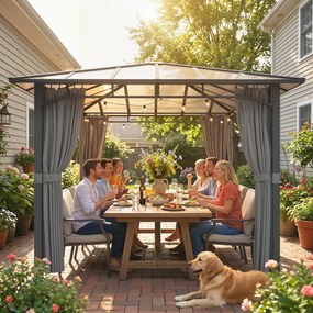 Outsunny Pavilion de grădină aprox. 3 x 3 m, pavilion metalic cu acoperiș din policarbonat de 6 mm, 4 părți laterale, UV50+ gri închis | Aosom Romania