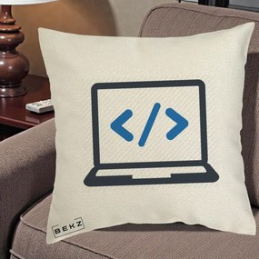 Perna Personalizata Laptop Cod HTML, 40x40 cm, Ecru, Husa Detasabila, Perna Inclusa, BEKZ®