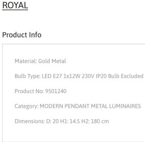 Lustra/Pendul design modern ROYAL auriu