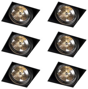 Set de 6 spoturi încastrate negre AR111 înclinabile și rotative fără ramă - Oneon