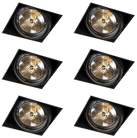 Set de 6 spoturi încastrate negre AR111 înclinabile și rotative fără ramă - Oneon