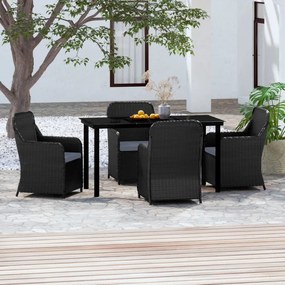 Set mobilier de grădină, cu perne, 5 piese, negru