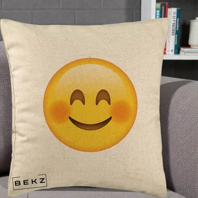 Perna Decorativa Emoji Fericit Roscat, 40x40 cm, Bej, Husa Detasabila, Perna Inclusa, BEKZ®