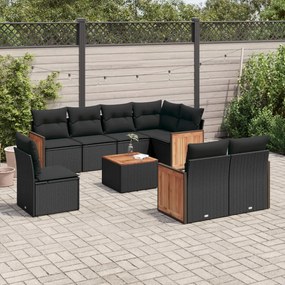 3260249 vidaXL Set mobilier de grădină cu perne, 9 piese, negru, poliratan