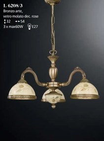 Candelabru cu 3 brate din alama cu sticla decorata design italian 6208