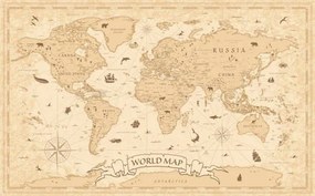 Harta World Map Vintage Old-Style - vector - layers, dikobraziy