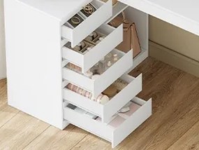 SEA32 - Set Masa toaleta 120 cm pentru colt, cosmetica machiaj, oglinda cu LED, masuta vanity cu 5 sertare, Organizator Bijuterii - Alb