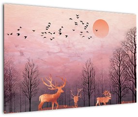 Tablou - Căprioare în strălucirea apusului de soare (90x60 cm)