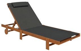 Outsunny Șezlong cu Roți, Spătar Reglabil în 4 Poziții și Tetieră, 84x200x101 cm, Negru | Aosom Romania