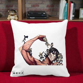 Perna Personalizata Attack on Titan Eren Titan Grup, 40x40 cm, Alba Mata, Husa Detasabila, Perna Inclusa, BEKZ®