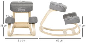Vinsetto Scaun ergonomic din lemn cu perna captusita din spuma de cauciuc, 51x69x58, Gri | Aosom Romania