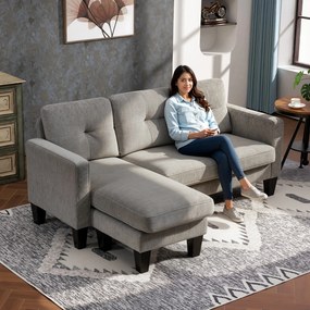 HOMCOM Canapea Colțar Extensibil cu Șezlong Reversibil, Pernă pentru Șezut și Spătar și 3 Locuri, 186x130x84 cm, Maro | Aosom Romania