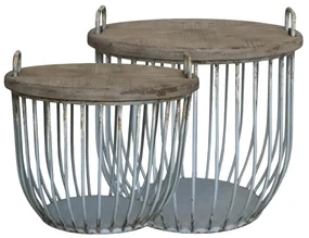 Set 2 măsuțe de cafea din lemn de chiparos și metal, aspect vintage