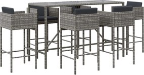 vidaXL Set mobilier bar de grădină cu perne, 7 piese, gri, poliratan