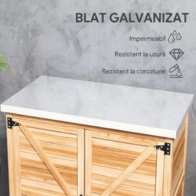 Outsunny Dulap de Exterior cu Raft și Bancă de Lucru Superioară, 79x43x92 cm, Lemn Natural | Aosom Romania
