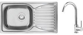 Set chiuveta bucatarie inox cu picurator si baterie crom Deante, Doppio