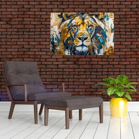 Tablou - pictură în ulei abstractă cu leu (90x60 cm)