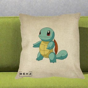 Perna Personalizata Squirtle Pokemon, 40x40 cm, Crem, Husa Detasabila, Perna Inclusa, BEKZ®