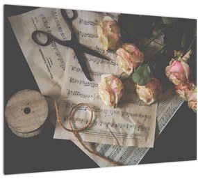 Tablou  cu note  muzicale și trandafiri (70x50 cm), în 40 de alte dimensiuni noi