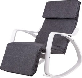 Scaun oscilant cu suport reglabil pentru picioare, cadru din lemn alb - gri