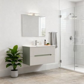 Trent Mobilier de baie 80 cm lavoar ceramic (2 sertare) cu oglindă 60x80 cm verde-alb