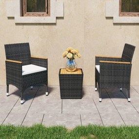 Set mobilier bistro, 3 piese, negru, poliratan lemn de acacia