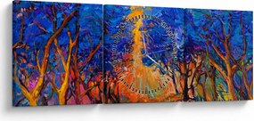 Tablou - Coroane de copac de toamnă, impresionism modern (cu ceas) (90x30 cm)