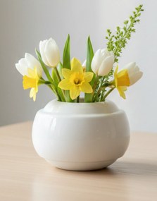 Vaza   Ghiveci Alb-Olive (20cm diametru, 14cm inaltime)