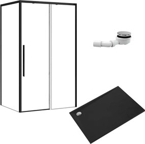 Pachet cabina de dus negru Rea Solar 90x120 cm, cadita pentru dus Omnires Stone negru si sifon cadita negru