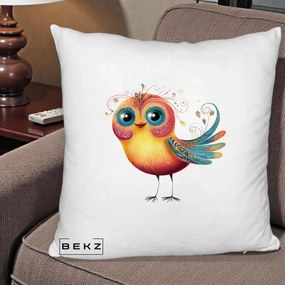 Perna Decorativa Pasare Vibranta cu Aripi Ornamentale, 40x40 cm, Alb Pufos, Husa Detasabila, Perna Inclusa, BEKZ®