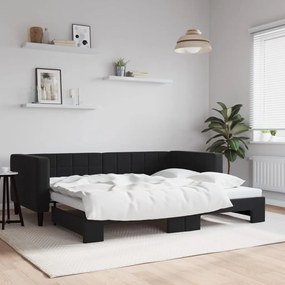 vidaXL Pat de zi cu extensie, negru, 90x200 cm, catifea