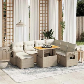 vidaXL Set canapele de grădină, 8 piese, cu perne, bej, poliratan