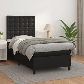 3142809 vidaXL Pat box spring cu saltea, negru, 80x200 cm, piele ecologică