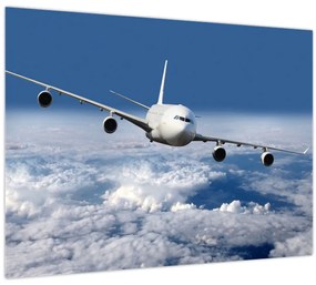 Tablou pe sticlă - Avion în nori (70x50 cm)
