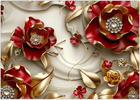 Tablou pe sticlă - Flori 3D Roșu-Auriu (70x50 cm)