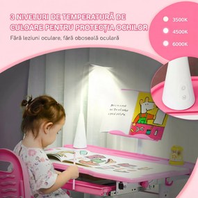 HOMCOM Birou pentru Copii cu Scaun Reglabil, Masă cu Sertar, Lampă și Suprafață Înclinabilă, 80x49,5x82-104 cm, Roz | Aosom Romania