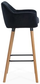 Scaun de bar negru ABS 1271 din catifea cu picioare din lemn
