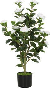 HOMCOM Plantă Artificială Camelie, Flori Realiste, 176 Frunze PEVA, Ghiveci PP, Alb | Aosom Romania