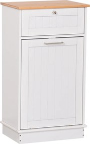 Dulap cu deschidere basculantă cu coş de gunoi, alb/bambus, DELINS TYP 1