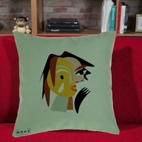 Perna Decorativa Portret Abstract Galben-Ocru, 40x40 cm, Verde, Husa Detasabila, Perna Inclusa, BEKZ®