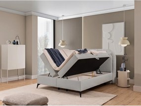 Pat boxspring gri deschis cu spațiu de depozitare 200x200 cm Ornes – Ropez