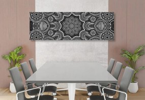 Tablou Mandala indiană cu model floral în design alb-negru