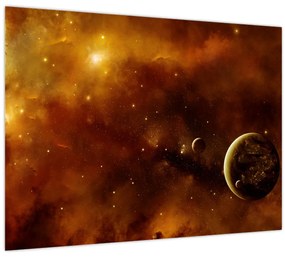 Tablou pe sticlă - Planete cu nebuloasă (70x50 cm)